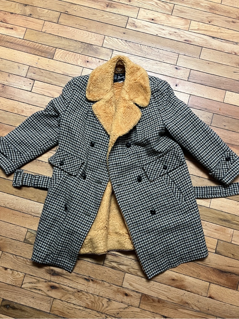Vintage 1970s Duntex, Fur Lined Plaid Wool Long Coat